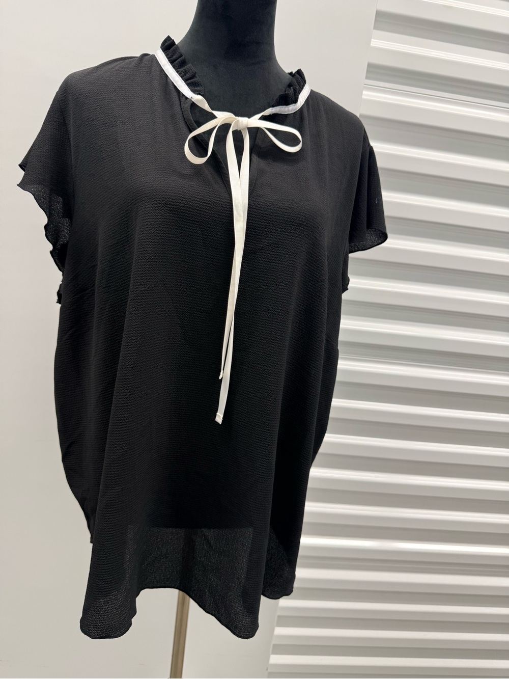love J Black Blouse with Cream Neck Tie